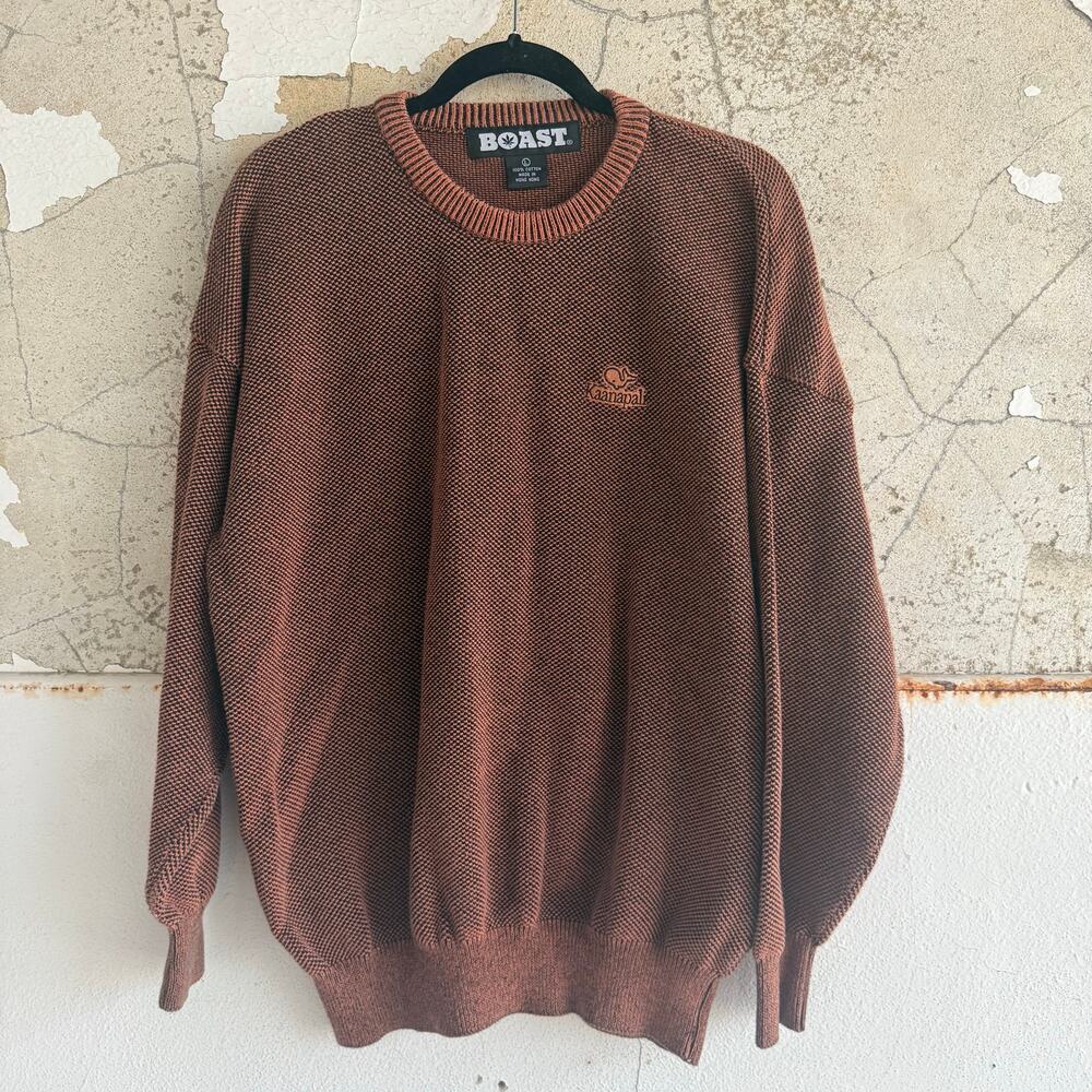 Vtg BOAST Sweater Men L 100 Cotton Textured Knit Kaanapali Hong Kong Tennis Prep